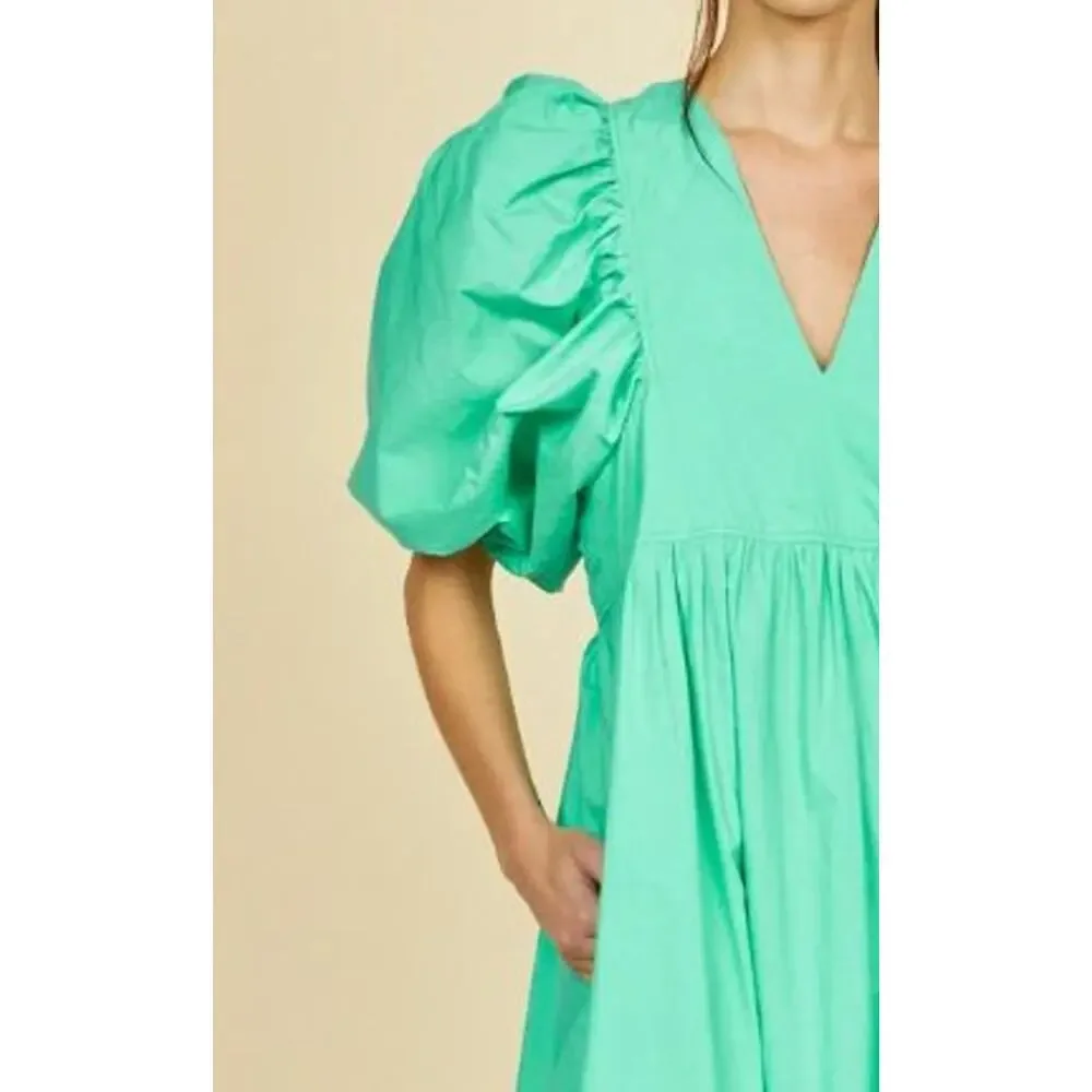Hunter Bell Palmer Midi Maxi Puff Sleeve Ruffle Dress Emerald Green Tuckernuck - Picture 5 of 9
